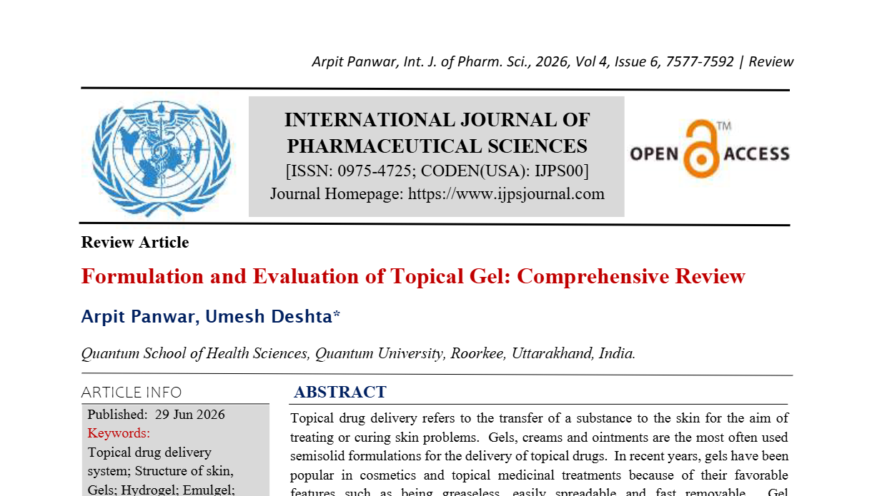 Formulation and Evaluation of Topical Gel: Comprehensive Review | IJPS ...
