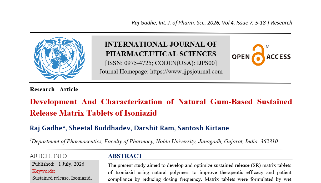 Development And Characterization of Natural Gum-Based Sustained Release Matrix Tablets of Isoniazid