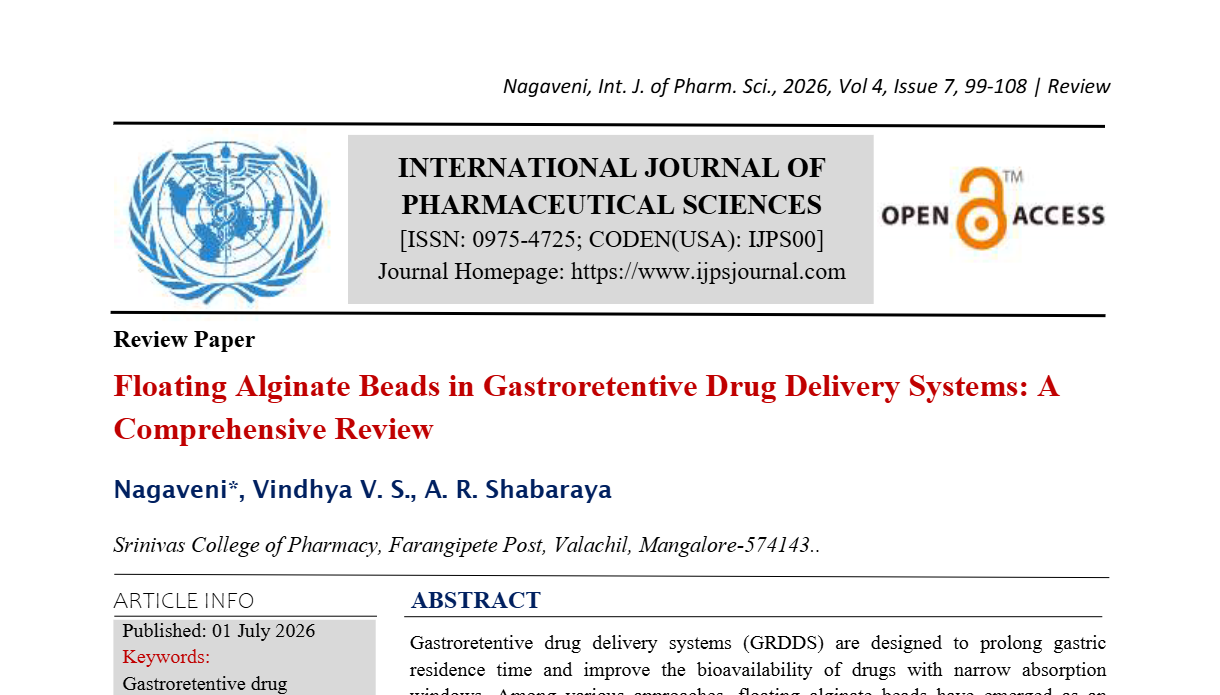 Floating Alginate Beads In Gastroretentive Drug Delivery Systems: A Comprehensive Review