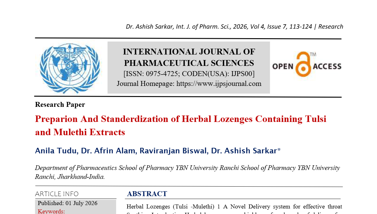 Preparion And Standerdization of Herbal Lozenges Containing Tulsi and Mulethi Extracts