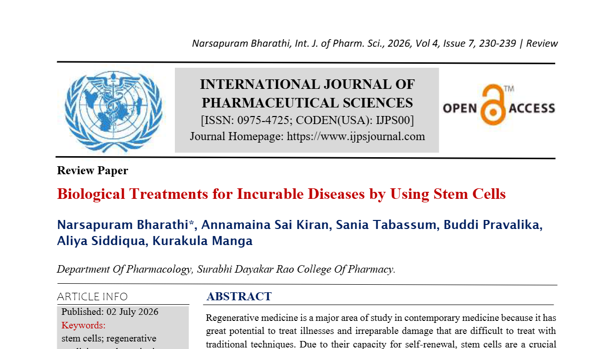 Biological Treatments for Incurable Diseases by Using Stem Cells