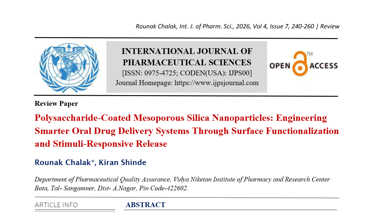 Polysaccharide-Coated Mesoporous Silica Nanoparticles: Engineering  Smarter Oral Drug Delivery Systems Through Surface Functionalization  and Stimuli-Responsive Release