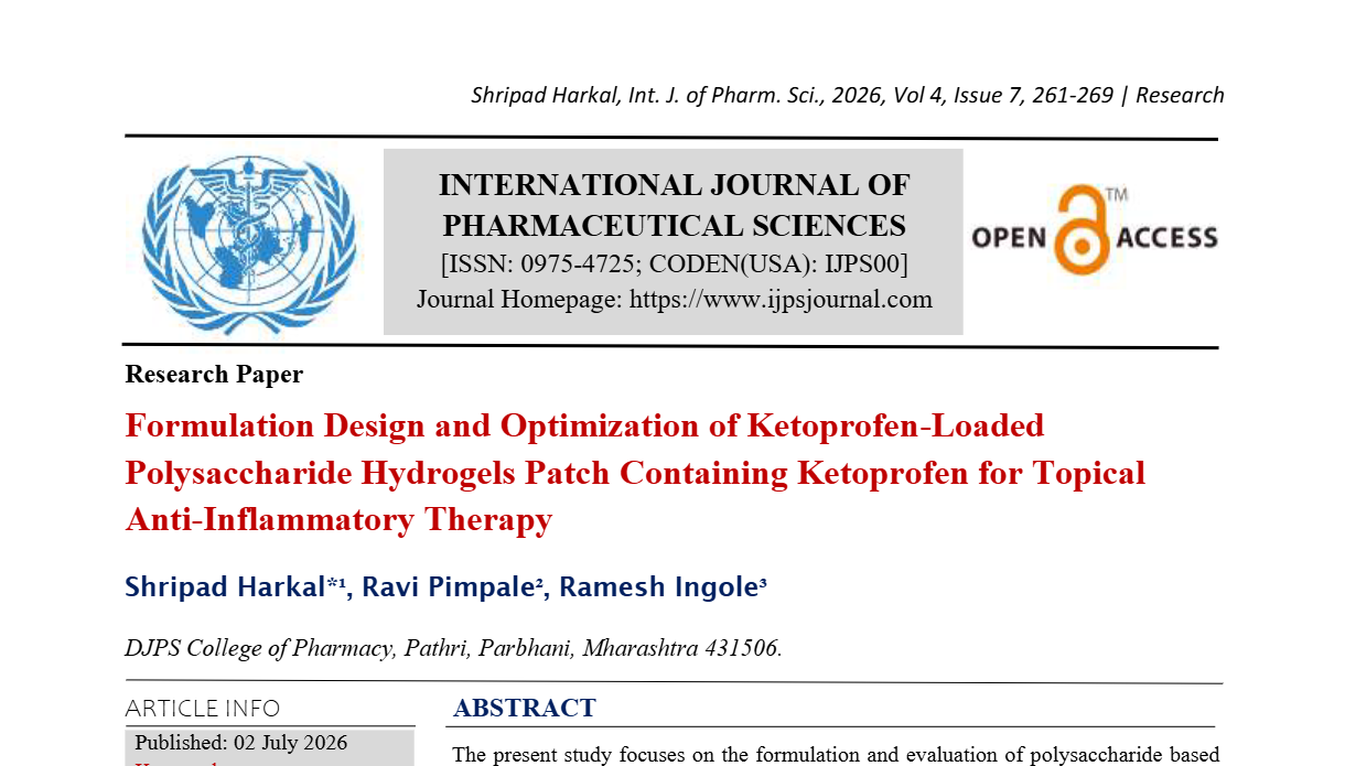Formulation Design And Optimization Of Ketoprofen-Loaded Polysaccharide Hydrogels Patch Containing Ketoprofen For Topical Anti Inflammatory Therapy