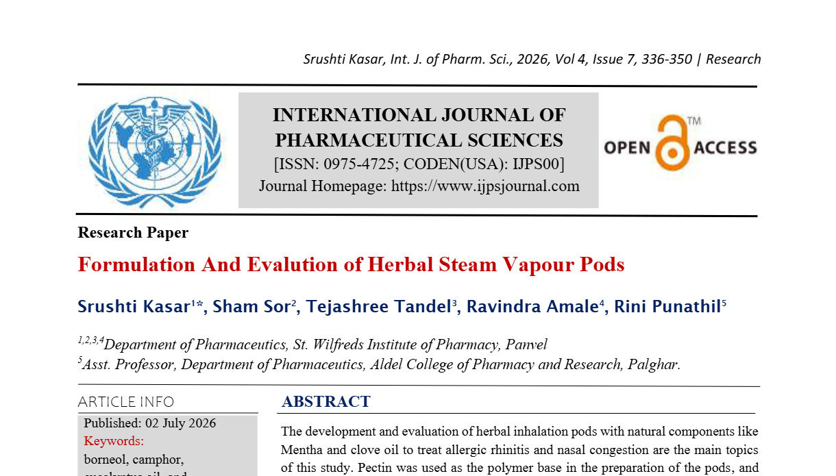 Formulation And Evalution of Herbal Steam Vapour Pods