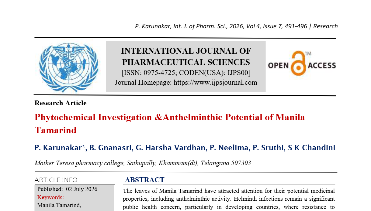 Phytochemical Investigation &Anthelminthic Potential of Manila Tamarind