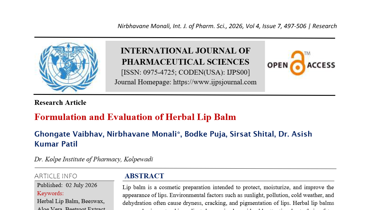 Formulation and Evaluation of Herbal Lip Balm