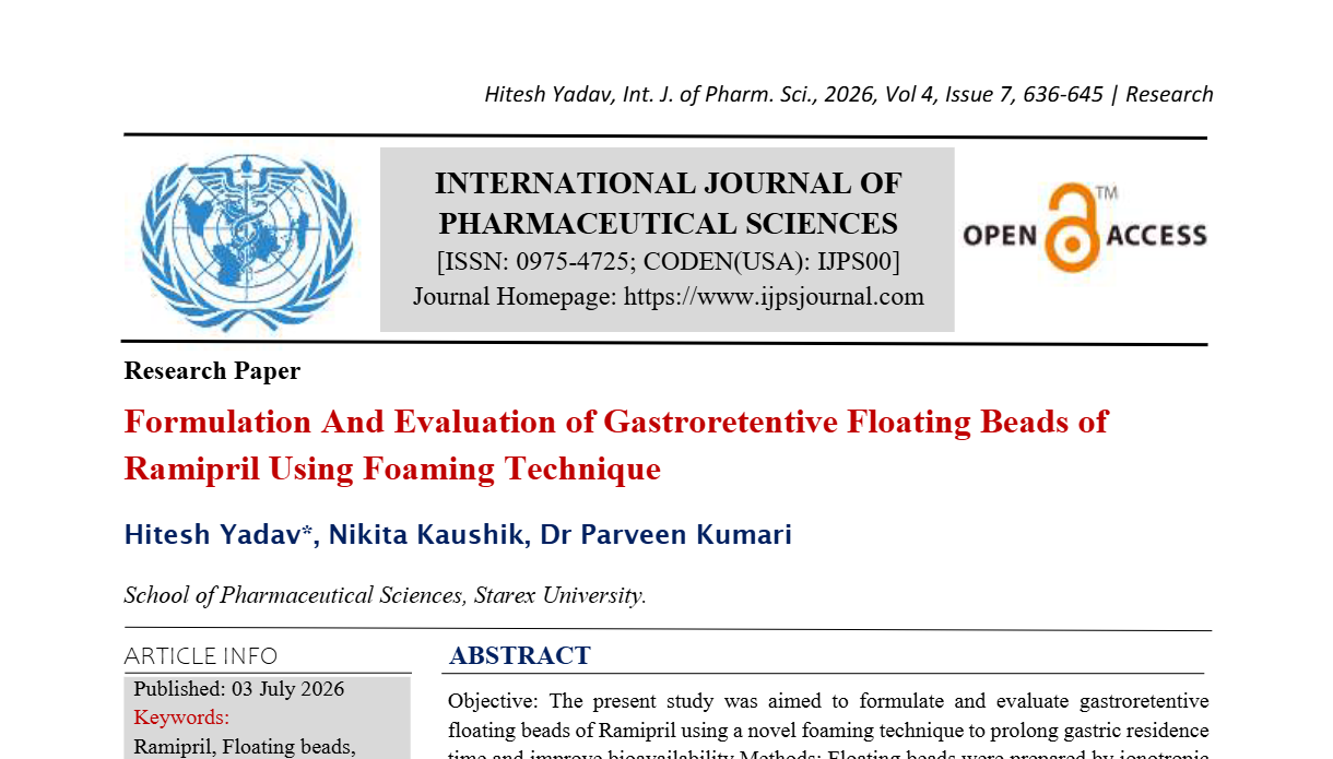 Formulation And Evaluation of Gastroretentive Floating Beads of Ramipril Using Foaming Technique