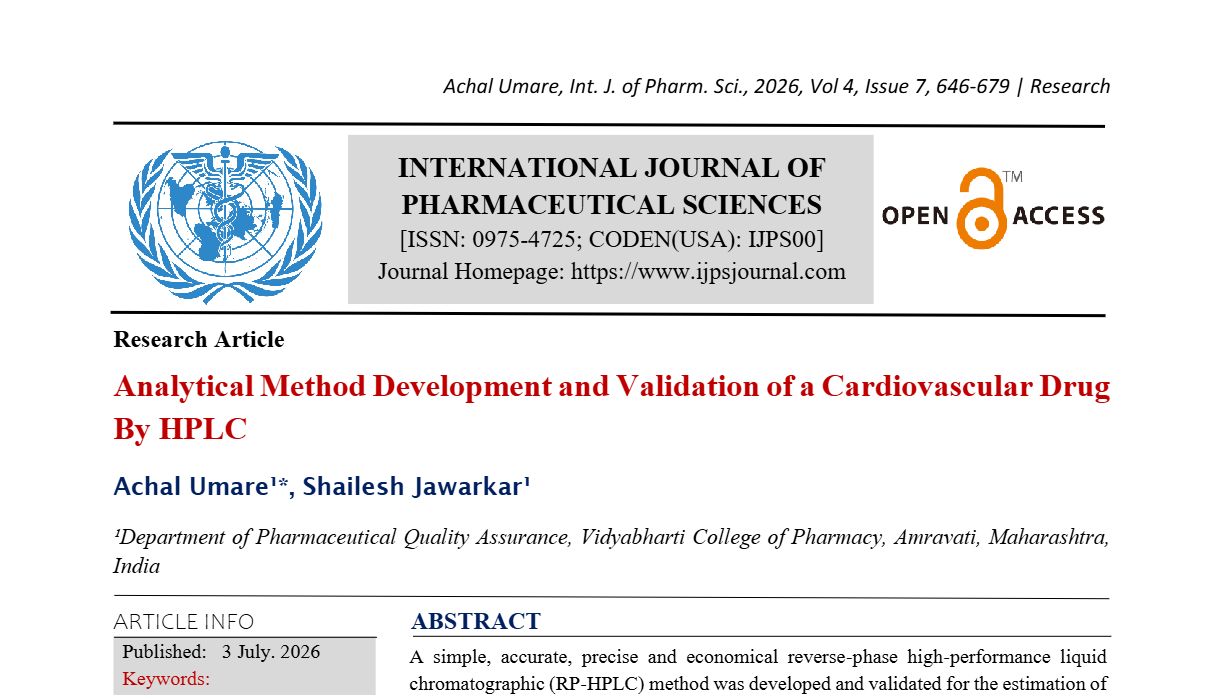 Analytical Method Development and Validation of a Cardiovascular Drug By HPLC