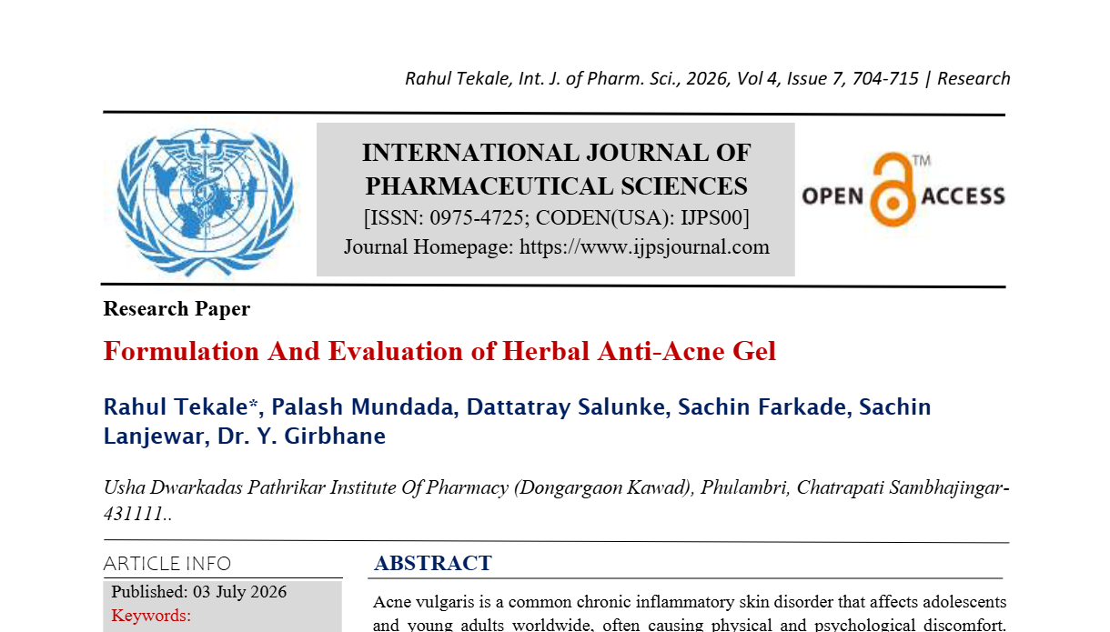 Formulation And Evaluation of Herbal Anti-Acne Gel