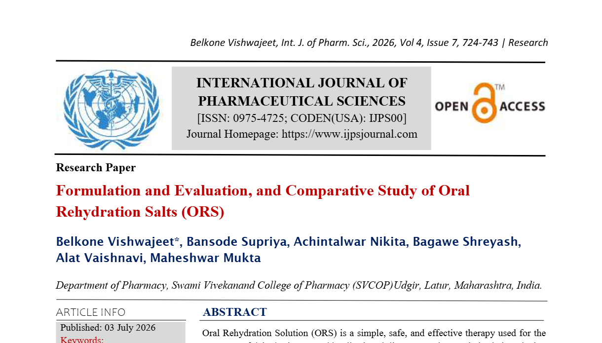 Formulation, Evaluation, and Comparative Study of Oral Rehydration Salts(ORS) ) 