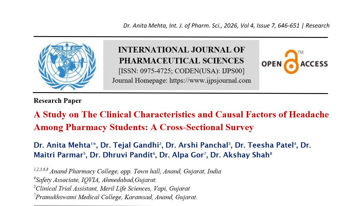 A Study on The Clinical Characteristics and Causal Factors of Headache Among Pharmacy Students: A Cross-Sectional Survey