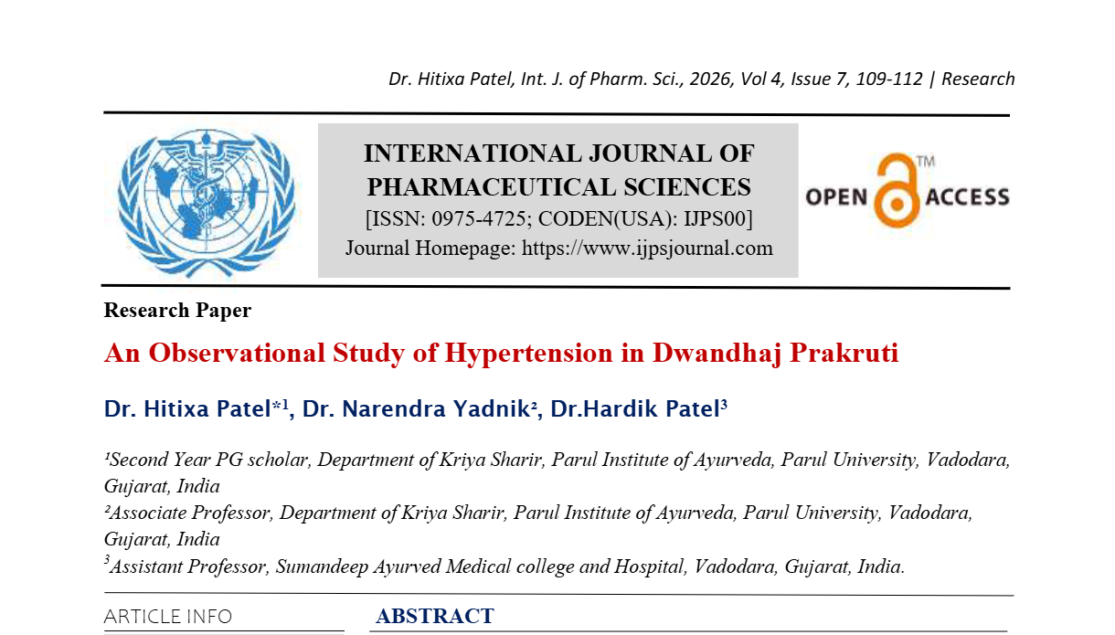 An Observational Study of Hypertension in Dwandhaj  Prakruti 