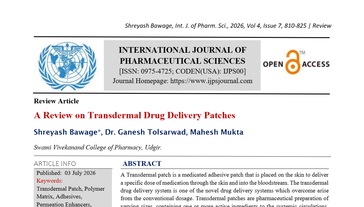 A Review on Transdermal Drug Delivery Patches