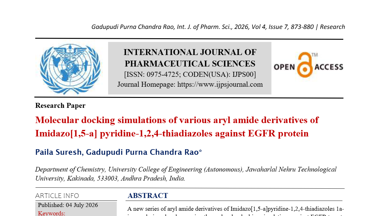 Molecular docking simulations of various aryl amide derivatives of Imidazo[1,5-a]pyridine-1,2,4-thiadiazoles against EGFR protein