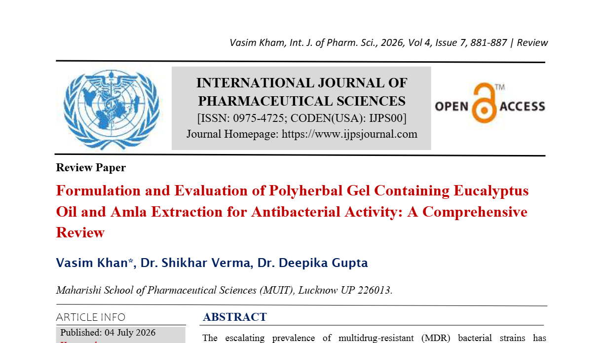 Formulation and Evaluation of Polyherbal Gel Containing Eucalyptus Oil and Amla Extraction for Antibacterial Activity: A Comprehensive Review