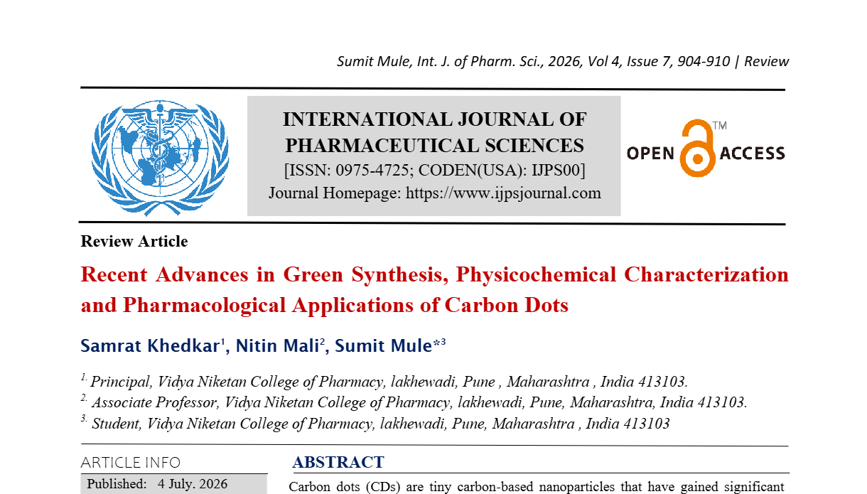 Recent Advances in Green Synthesis, Physicochemical Characterization and Pharmacological Applications of Carbon Dots 