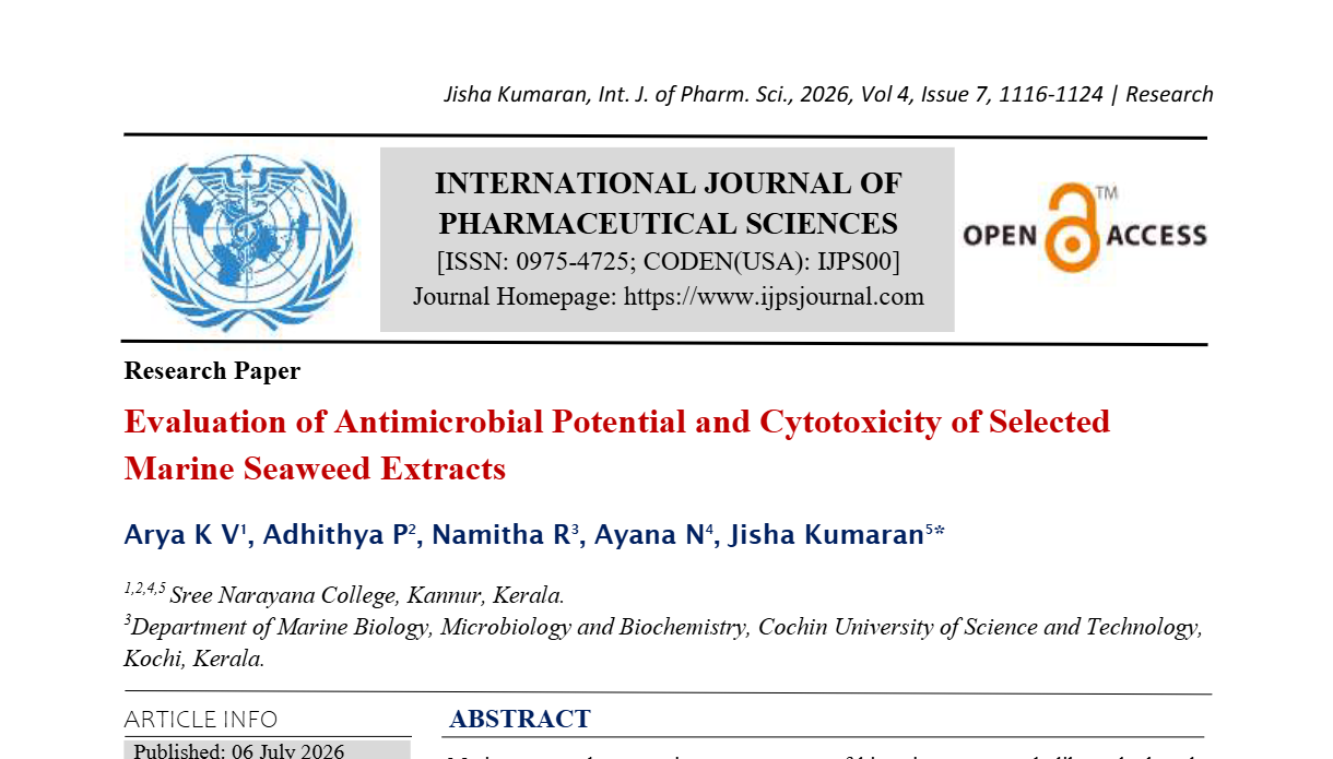 Evaluation of Antimicrobial Potential and Cytotoxicity of Selected Marine Seaweed Extracts