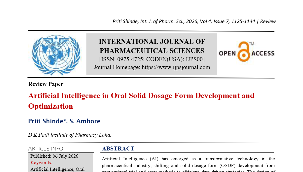 Artificial Intelligence in Oral Solid Dosage Form Development and Optimization