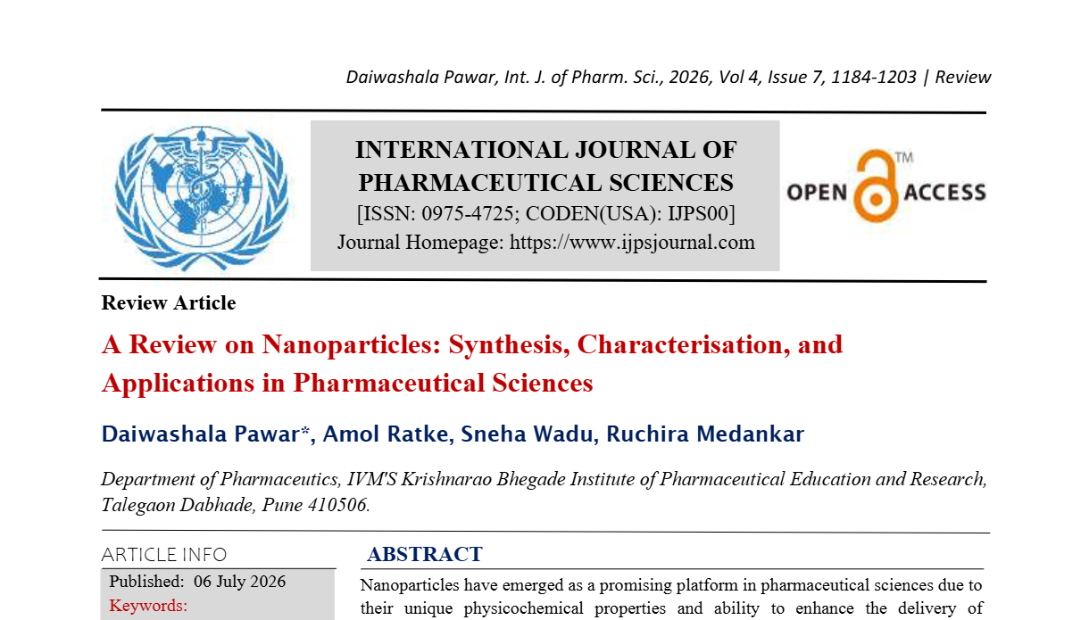 A Review on Nanoparticles: Synthesis, Characterisation, and Applications in Pharmaceutical Sciences