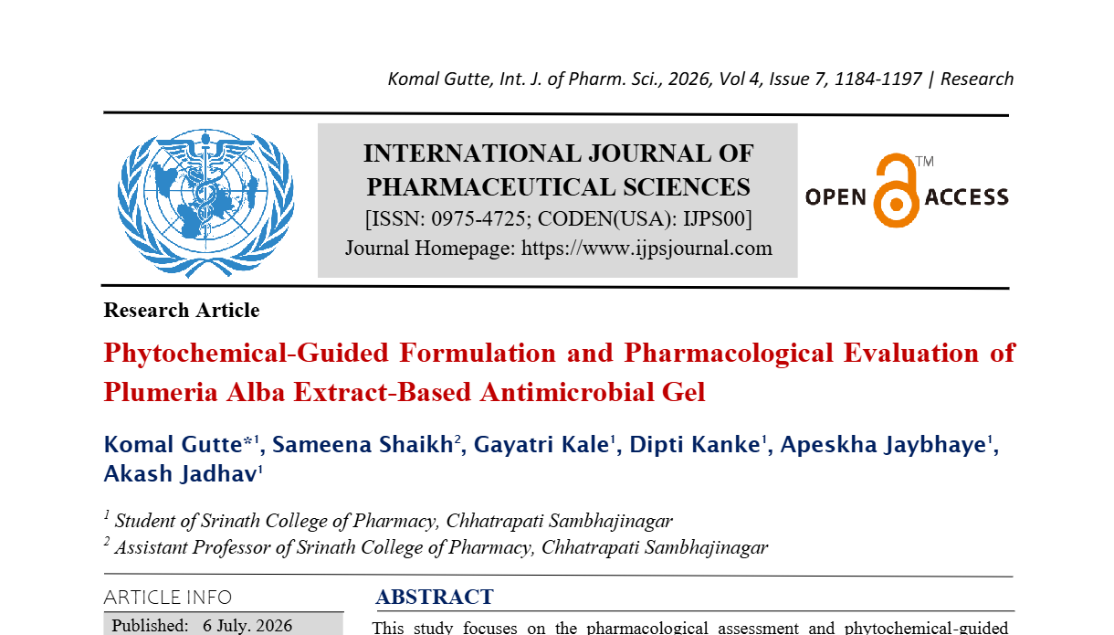 Phytochemical-Guided Formulation and Pharmacological Evaluation of Plumeria Alba Extract-Based Antimicrobial Gel 