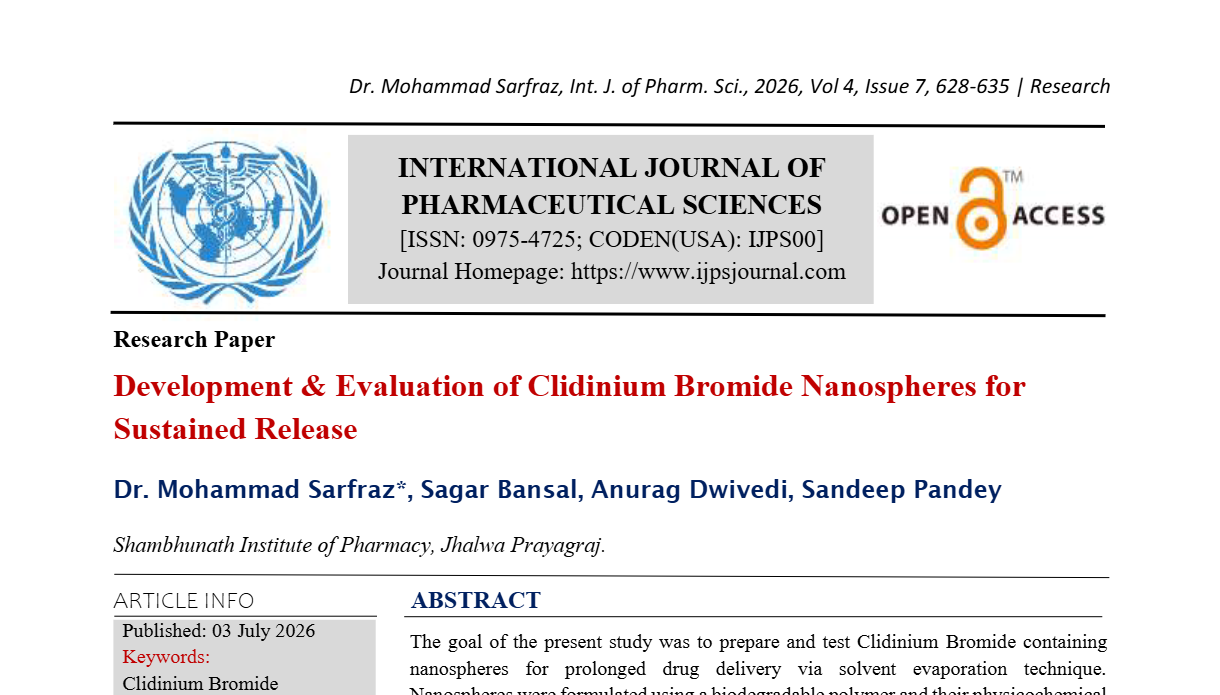 Development & Evaluation of Clidinium Bromide Nanospheres for Sustained Release
