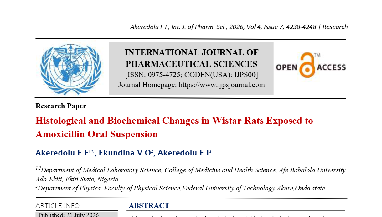 Histological and Biochemical Changes in Wistar Rats Exposed to Amoxicillin Oral Suspension