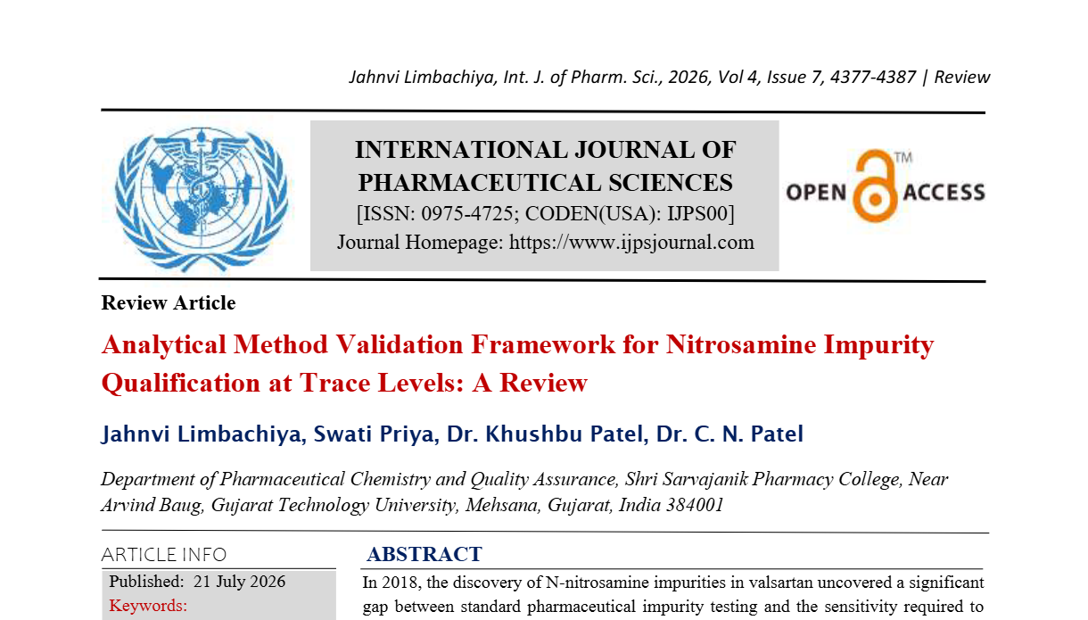 Analytical Method Validation Framework for Nitrosamine Impurity Qualification at Trace Levels: A Review 