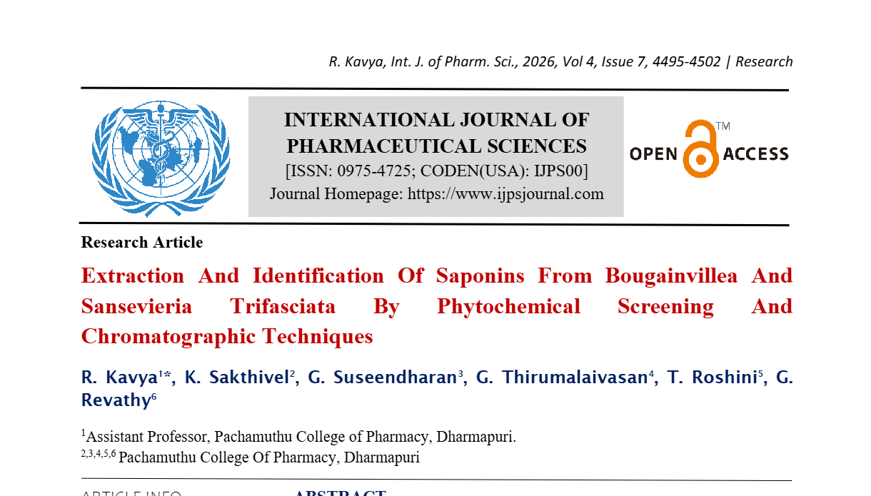 Extraction And Identification Of Saponins From Bougainvillea And Sansevieria Trifasciata By Phytochemical Screening And Chromatographic Techniques  