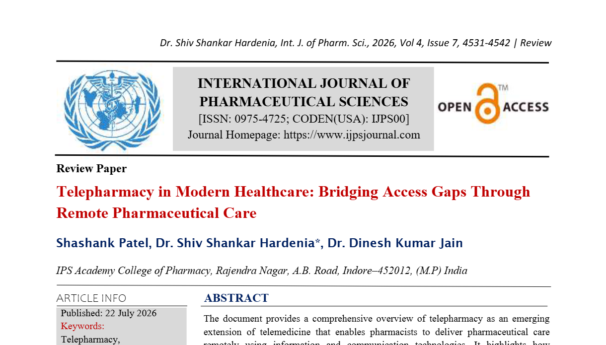 Telepharmacy in Modern Healthcare: Bridging Access Gaps Through Remote Pharmaceutical Care