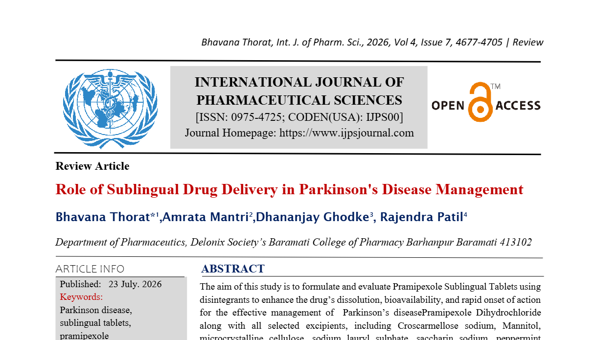 Role of Sublingual Drug Delivery in Parkinson's Disease Management 