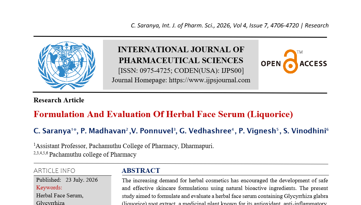 Formulation And Evaluation Of Herbal Face Serum (Liquorice)