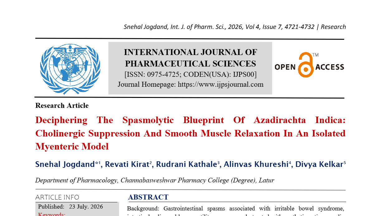 Deciphering The Spasmolytic Blueprint Of Azadirachta Indica: Cholinergic Suppression And Smooth Muscle Relaxation In An Isolated Myenteric Model