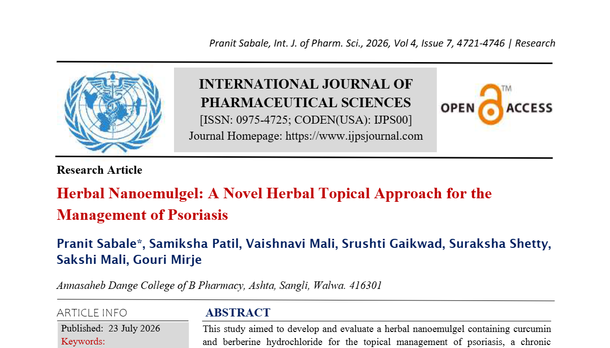 Herbal Nanoemulgel: A Novel Herbal Topical Approach for the Management of Psoriasis 