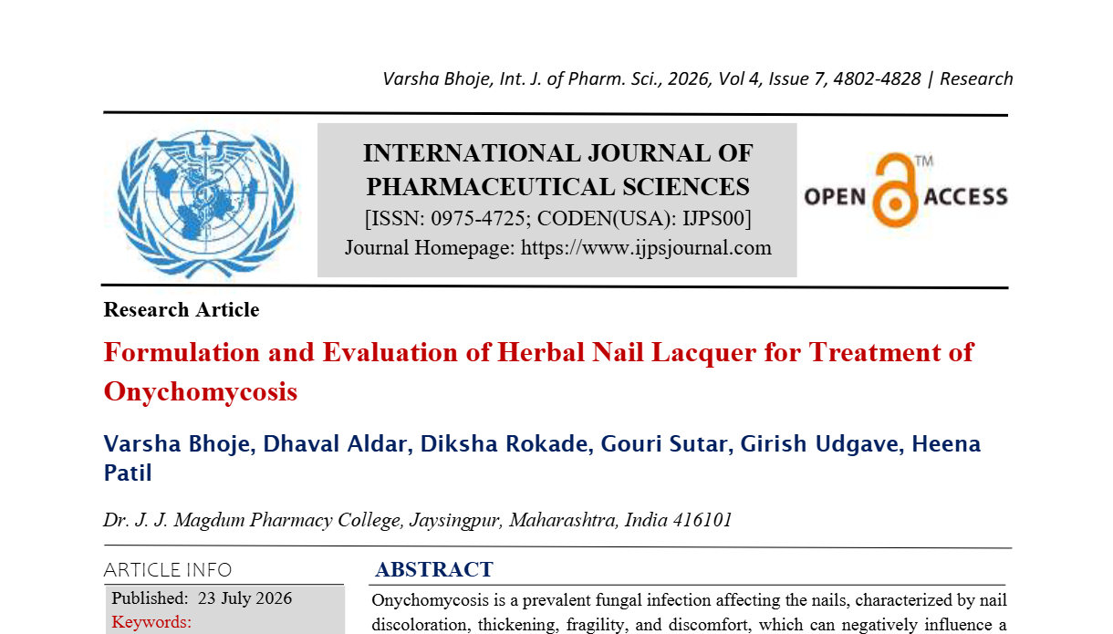 Formulation and Evaluation of Herbal Nail Lacquer for Treatment of Onychomycosis