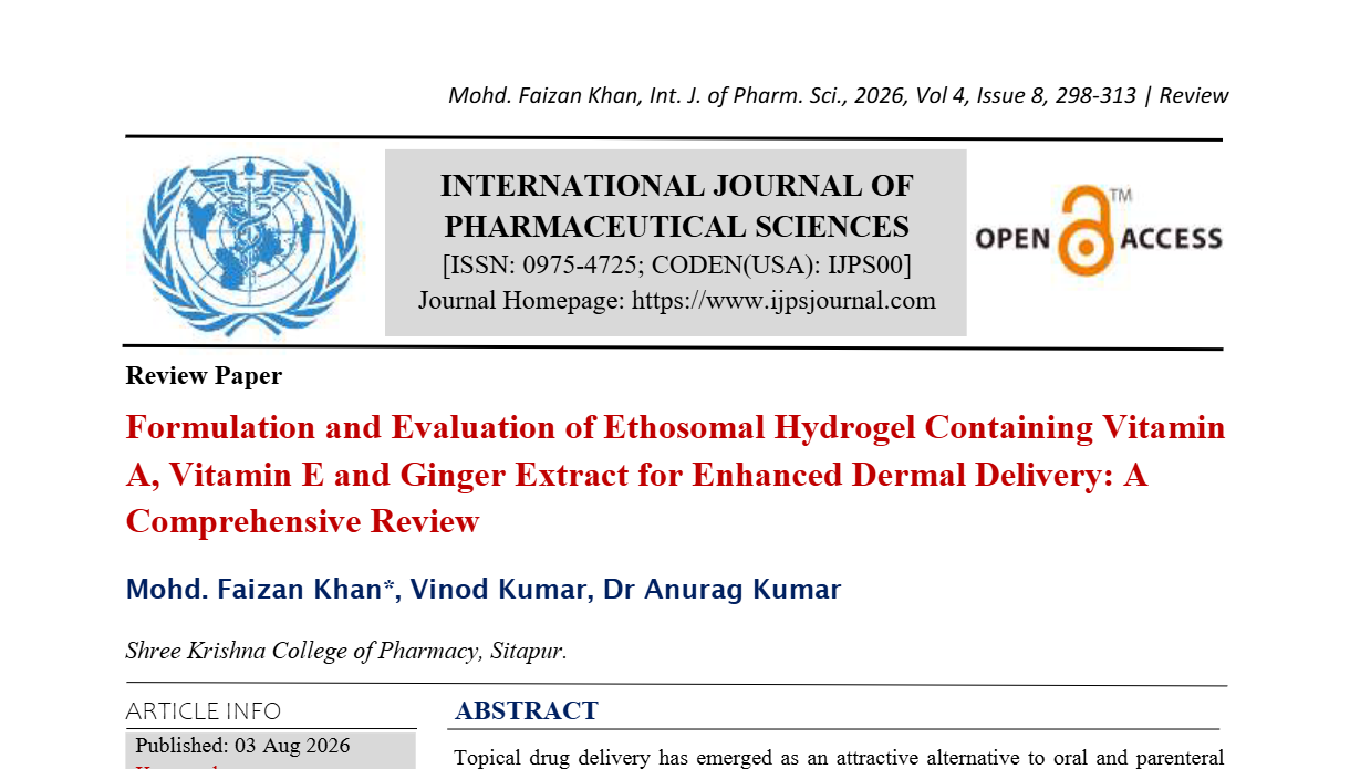 Formulation and Evaluation of Ethosomal Hydrogel Containing Vitamin A, Vitamin E and Ginger Extract for Enhanced Dermal Delivery
