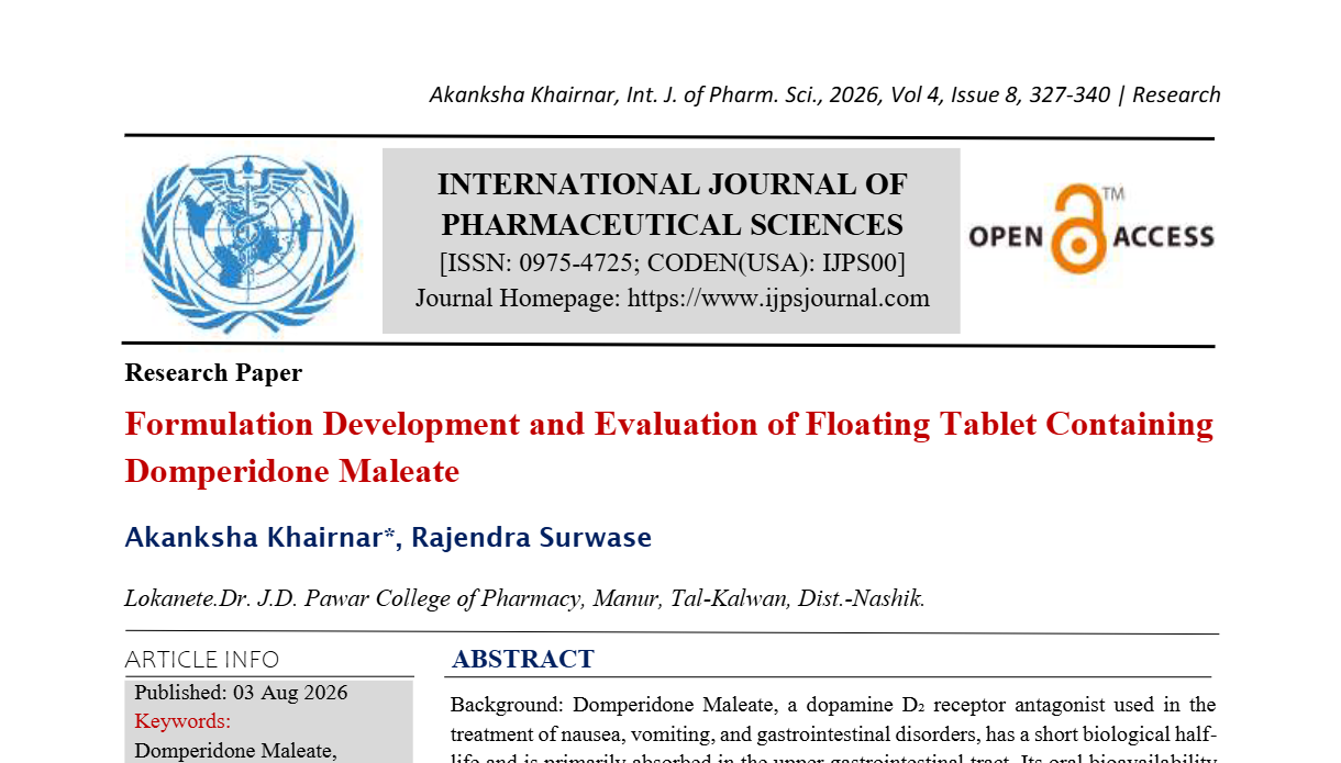 Formulation Development And Evaluation Of Floating Tablet Containing Domperidone Maleate