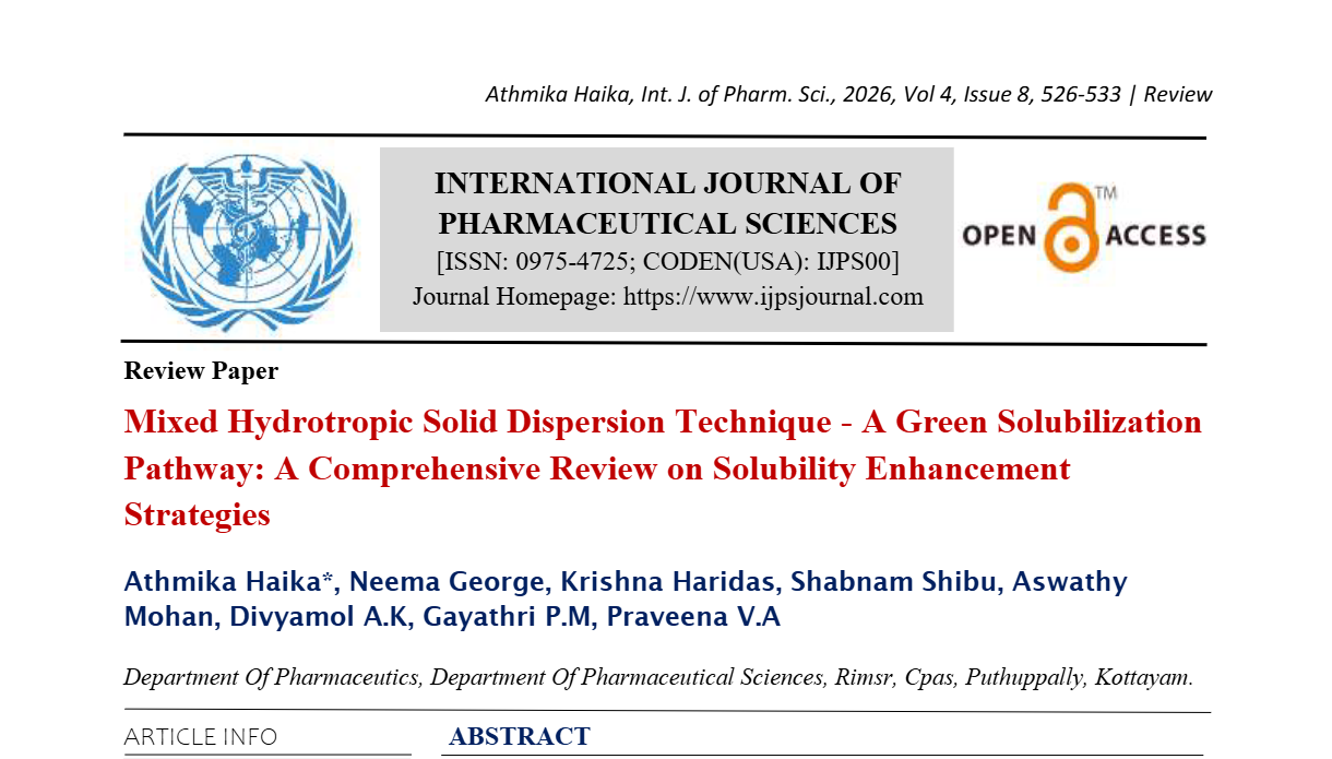 Mixed Hydrotropic Solid Dispersion Technique - A Green Solubilization Pathway: A Comprehensive Review on Solubility Enhancement Strategies
