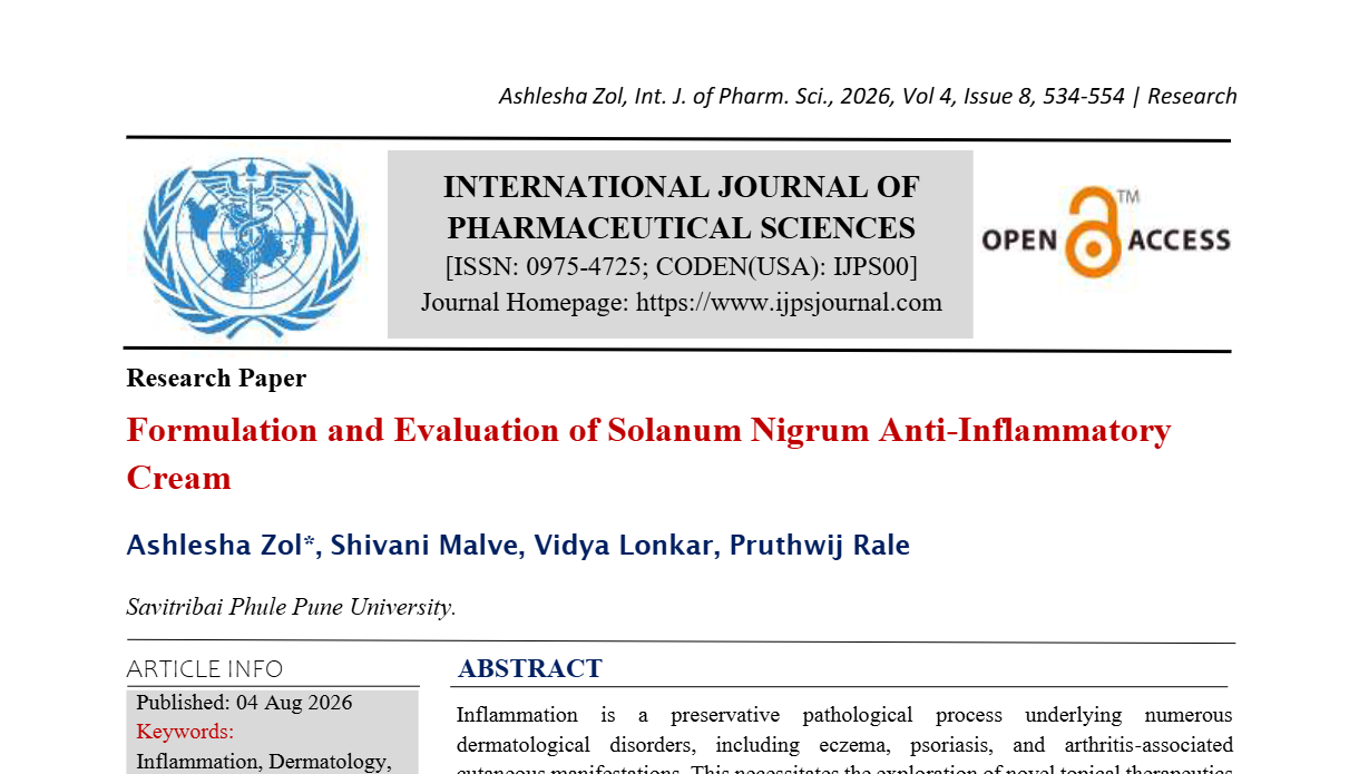 Formulation & Evaluation of Solanum Nigrum Anti-Inflammatory Cream 