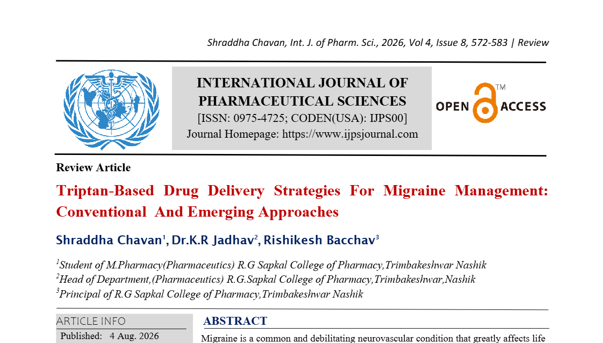 Triptan-Based Drug Delivery Strategies For Migraine Management:   Conventional  And Emerging Approaches