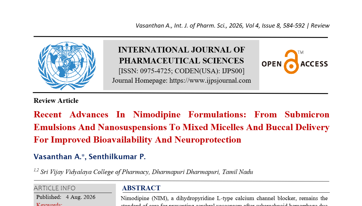 Recent Advances In Nimodipine Formulations: From Submicron Emulsions And Nanosuspensions To Mixed Micelles And Buccal Delivery For Improved Bioavailability And Neuroprotection 
