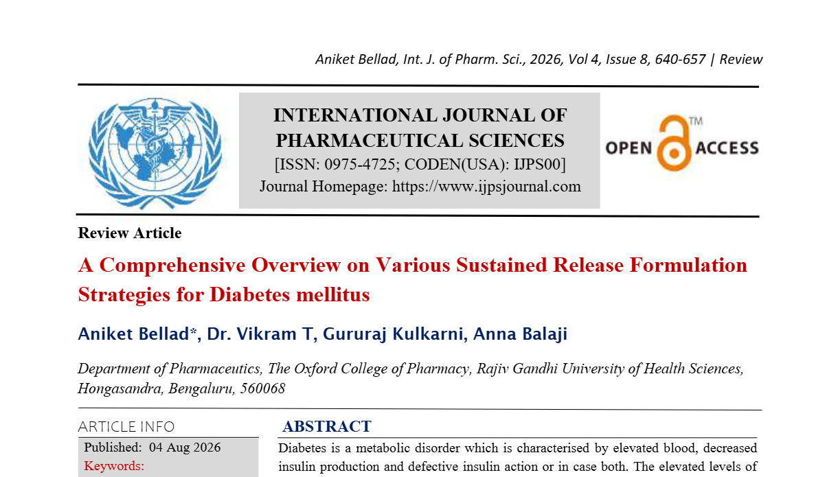 A Comprehensive Overview on Various Sustained Release Formulation Strategies for Diabetes mellitus