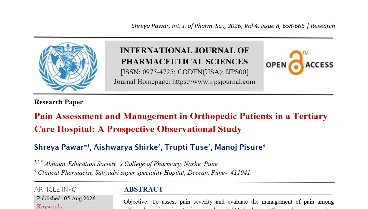 Pain Assessment and Management in Orthopedic Patients in a Tertiary Care Hospital: A Prospective Observational Study
