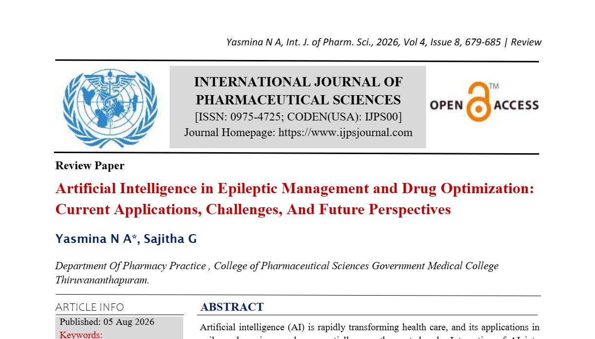 Artificial Intelligence in Epileptic Management and Drug Optimization: Current Applications, Challenges, And Future Perspectives