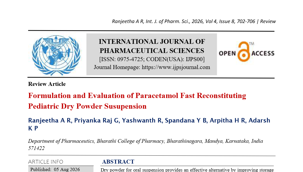 Formulation and Evaluation of Paracetamol Fast Reconstituting Pediatric Dry Powder Susupension