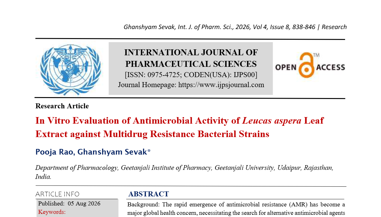 In Vitro Evaluation of Antimicrobial Activity of Leucas aspera Leaf Extract against Multidrug Resistance Bacterial Strains