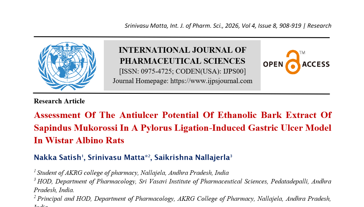 Assessment of the Antiulcer Potential of Ethanolic Bark Extract of Sapindus mukorossi in a Pylorus Ligation-Induced Gastric Ulcer Model in Wistar Albino Rats