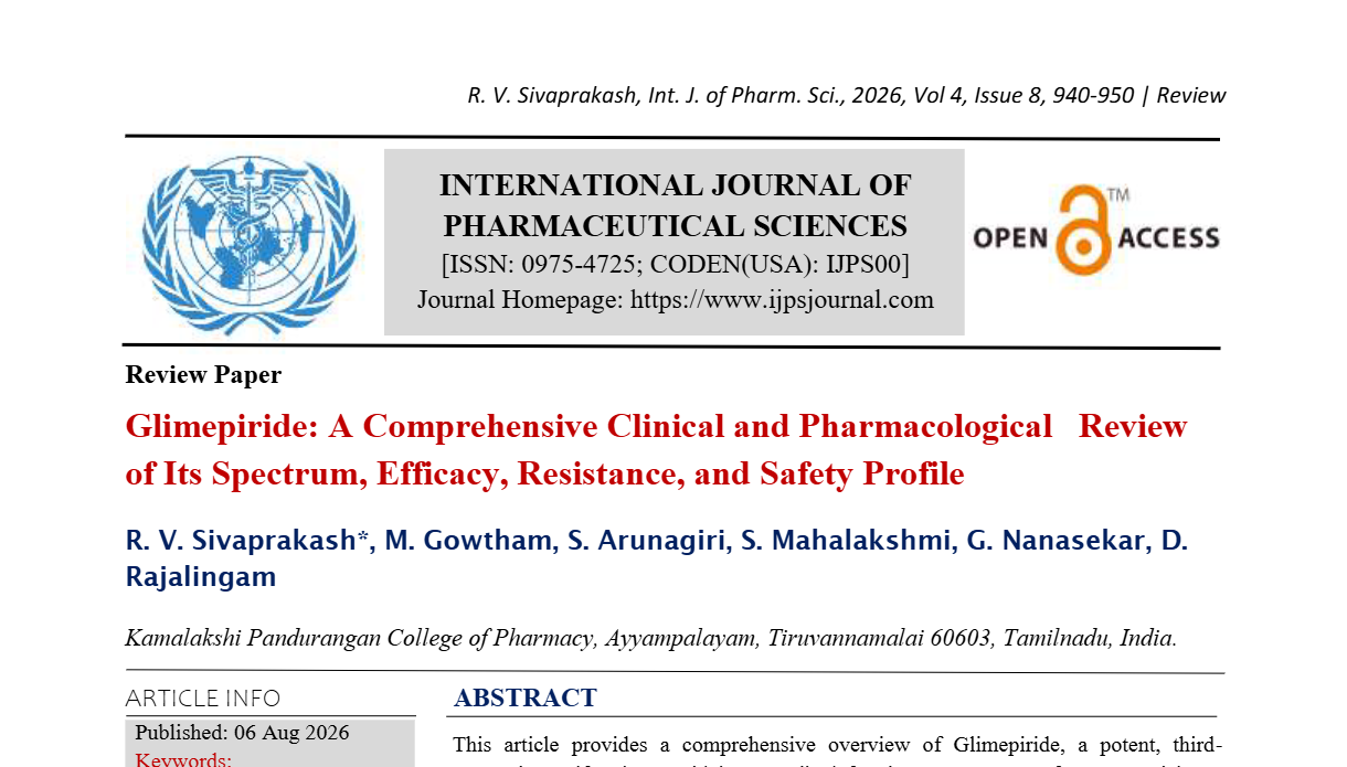  Glimepiride  : A Comprehensive Clinical and Pharmacological   Review of Its Spectrum, Efficacy, Resistance, and Safety Profile  