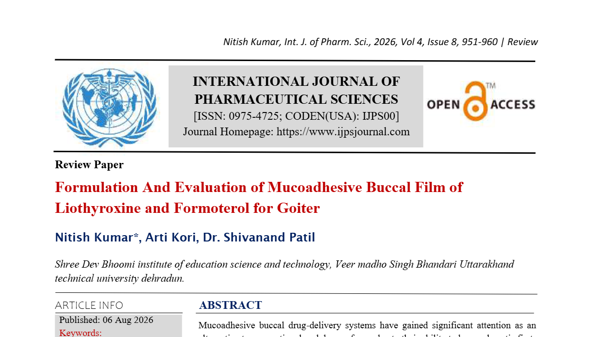Formulation And Evaluation of Mucoadhesive Buccal Film of Liothyroxine and Formoterol for Goiter 