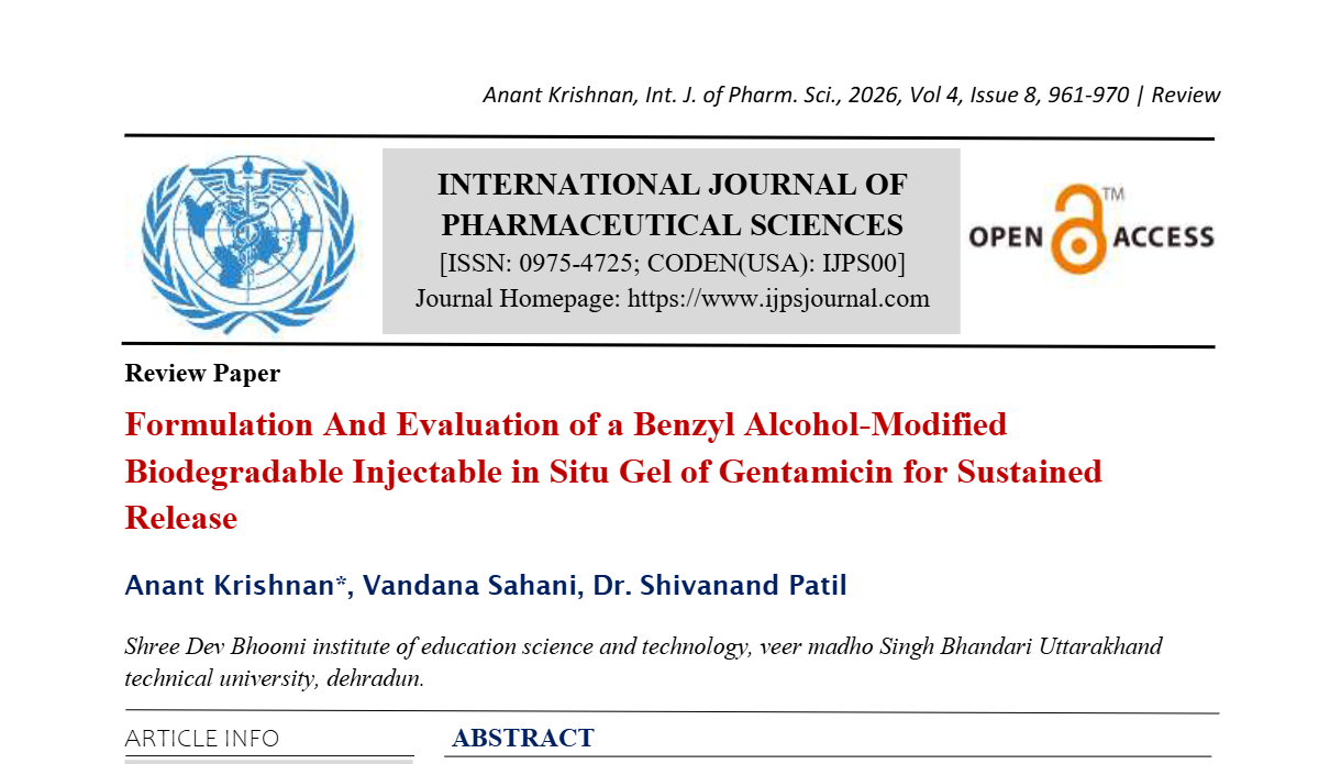 Formulation And Evaluation of a Benzyl Alcohol-Modified Biodegradable Injectable in Situ Gel of Gentamicin for Sustained Release
