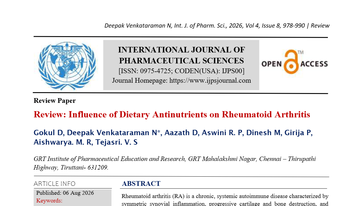Review: Influence of Dietary Antinutrients on Rheumatoid Arthritis